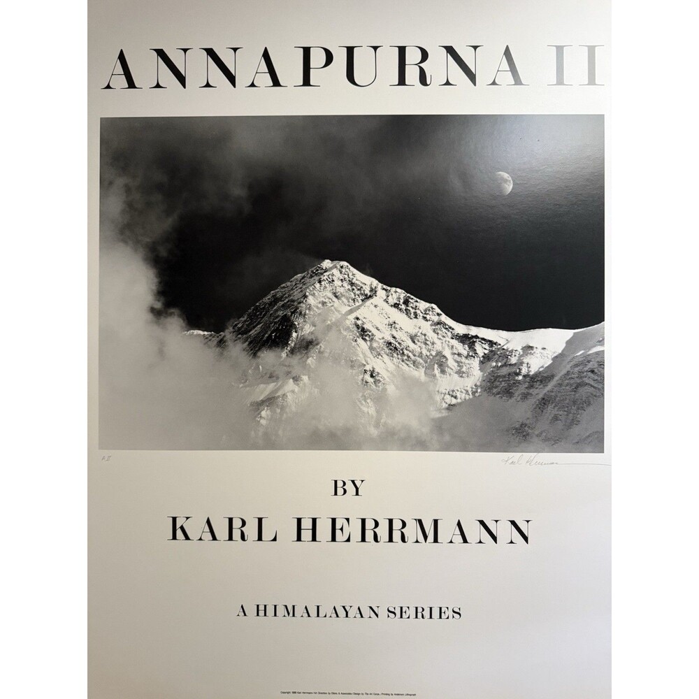 Vintage 1988 Karl Herrmann Annapurna II Himalayan Poster Pencil Signed 19x23